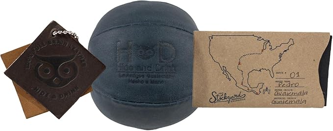 Hide & Drink, Stress Ball, Relieve Fidgeting and Anxiety, Exercise Hand, Squishy Tension Accessory, Great for The Office, Classic Style, Full Grain Leather, Handmade, Slate Blue-FlexoryFit