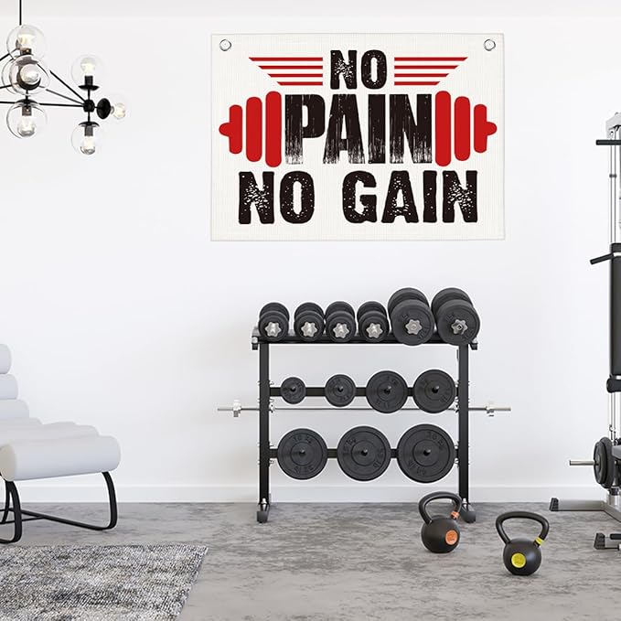 No Pain No Gain Gym Motivational Wall Art Banner Dorm Posters Gifts for Guys Men Women Gym Flag Decor for Home Gym Bedroom Workout Room 30x20 Inchs