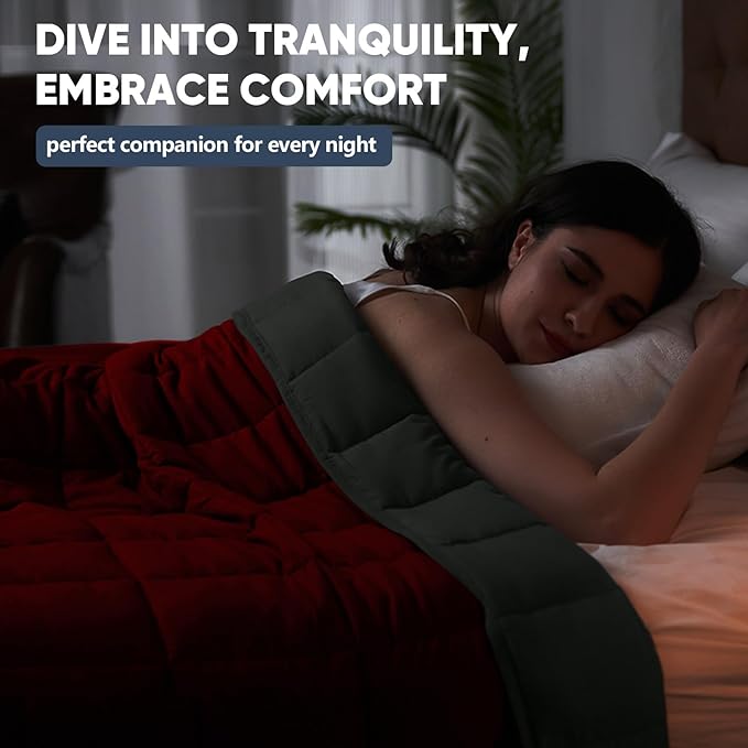 King Size Weighted Blanket for Adults (30 lbs, 80โ x 87โ, Red Grey) Cooling Heavy Blanket for Sleeping Perfect for 290-310 lbs, Breathable Blanket for Adults & Couple All Season, Machine Washable