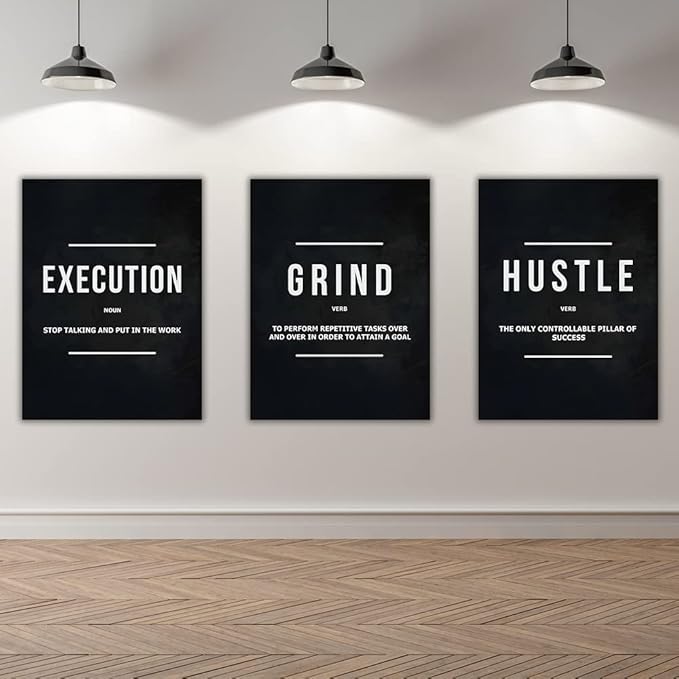 Success Canvas Painting Wall Art Quote Motivational Wall Art Execute Wall Decor 3 Pieces Black Poster Positive Inspirational Framed Artwork Prints Picture for Living Room Office 72''Wx 36''H-FlexoryFit