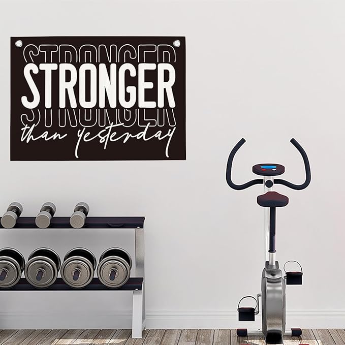 Stronger Than Yesterday Gym Motivational Wall Art Banner College Dorm Posters Gifts for Guys Men Women Gym Flag Decor for Home Gym Bedroom Workout Room 30x20 Inchs