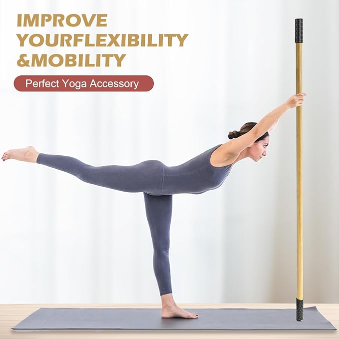 5ft Yoga Stick from Natural Bamboo - Non-Slip Handle Stretching Stick for Mobility,Versatile Exercise Tool with Flexibility,Stretch Bar for All Fitness Levels,Rehabilitation,and Posture-FlexoryFit
