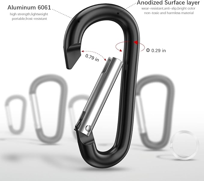sprookber 3" Aluminum Carabiner D Ring, Caribeener Clips, Spring Snap Hook for Keychain Clip, Set of 10