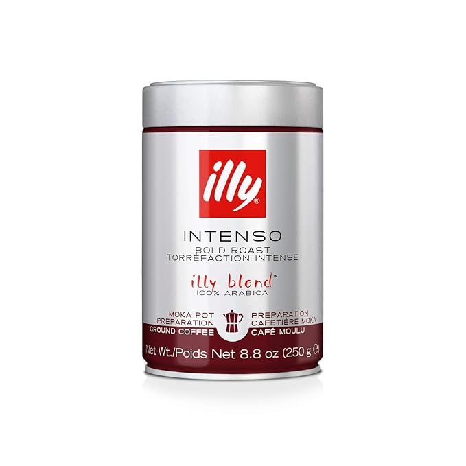 illy Ground Coffee Moka - 100% Arabica Flavored Coffee Ground - Rich Aromatic Coffee Grounds Profile – Intenso Dark Roast – Warm Notes of Cocoa & Dried Fruit - No Preservatives – 8.8 Ounce, 6 Pack-FlexoryFit