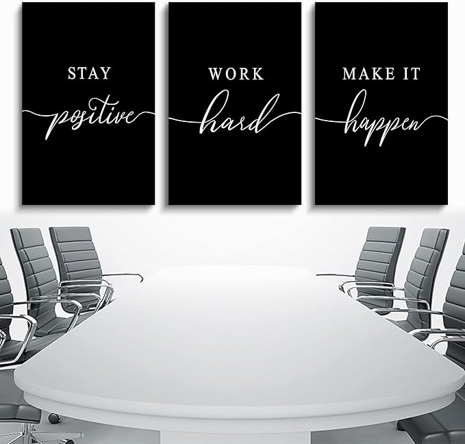 Work Hard Painting,Framed Canvas Wall Art Positive Quote, Office Wall Art, Black Large Poster, Positive Motivational Set of 3 Prints, Inspirational Print (E-3pcs,24x36inchx3pcs)-FlexoryFit