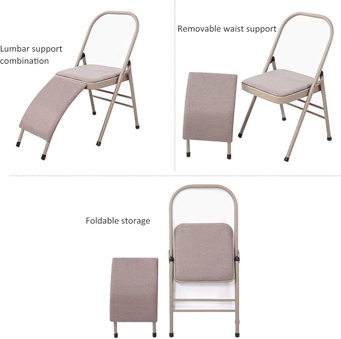 INNOLIFE Yoga Auxiliary Chair with Lumbar Back Support for Iyengar Foldable Balance Training (Grey)-FlexoryFit