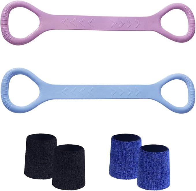 Figure 8 Fitness Resistance Band, Arm Back Shoulder Exercise Elastic Rope Stretch Fitness Band, Foot, Leg, Hand Stretcher, Arm Exerciser for Yoga Pilates Stretching Physical Therapy(Purple and Blue-FlexoryFit