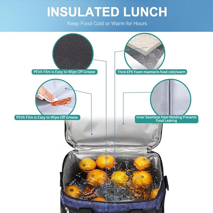iknoe Large Foldable Cooler Bag, 8.5L Insulated Lunch Bag, Leakproof Lunch Cooler Tote with Multi-Bag Design Suitable for Beach, Picnic and Office Use, Galaxy 15-Can-FlexoryFit