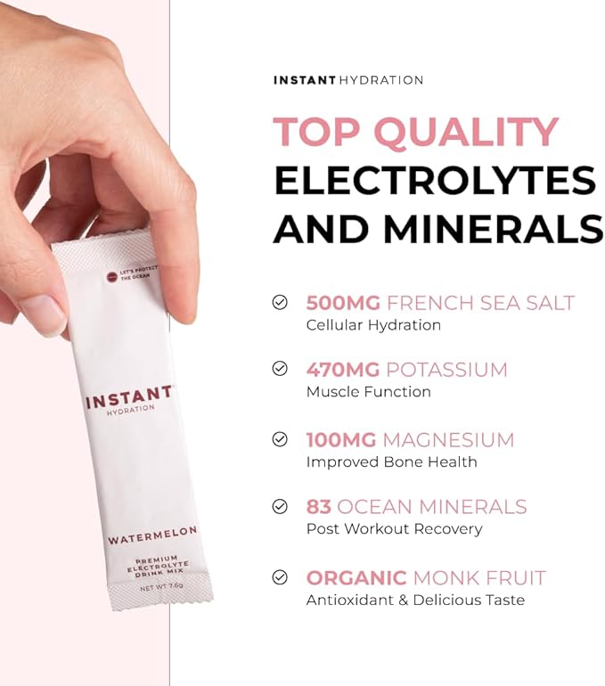 Instant Hydration Electrolytes Powder Packets - Watermelon Electrolyte Drink Mix - Zero Sugar - Keto, Vegan, Gluten-Free, Non-GMO - Boost Recovery, Brain Health, Muscle & Tissue Support- 30 Sticks-FlexoryFit