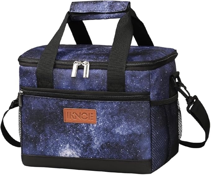 iknoe Large Foldable Cooler Bag, 8.5L Insulated Lunch Bag, Leakproof Lunch Cooler Tote with Multi-Bag Design Suitable for Beach, Picnic and Office Use, Galaxy 15-Can-FlexoryFit
