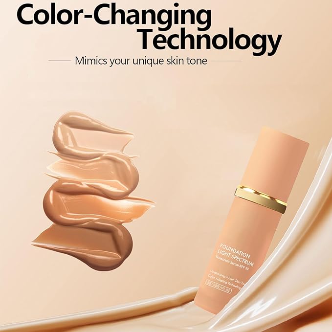 2 Pack Bio Foundation 4 in 1 Light Spectrum, Anti-Wrinkle Color Changing Full Coverage Concealer Foundation, SPF50+ Long-Wearing & Waterproof for Sport, Dancing, Outside-30ML-FlexoryFit