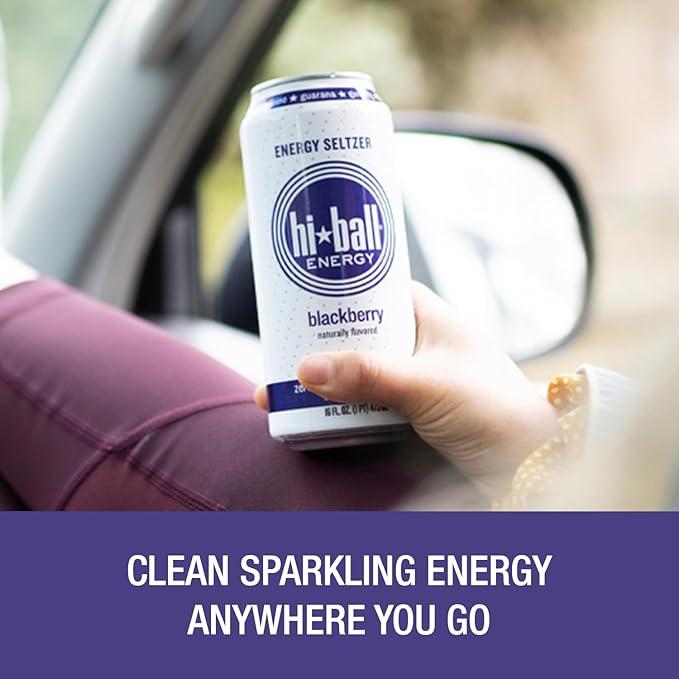 Hiball Clean Energy Seltzer Water, Caffeinated Sparkling Water Made with Vitamin B12 and Vitamin B6, Sugar Free 16 Fl Oz (Pack of 8), Blackberry-FlexoryFit