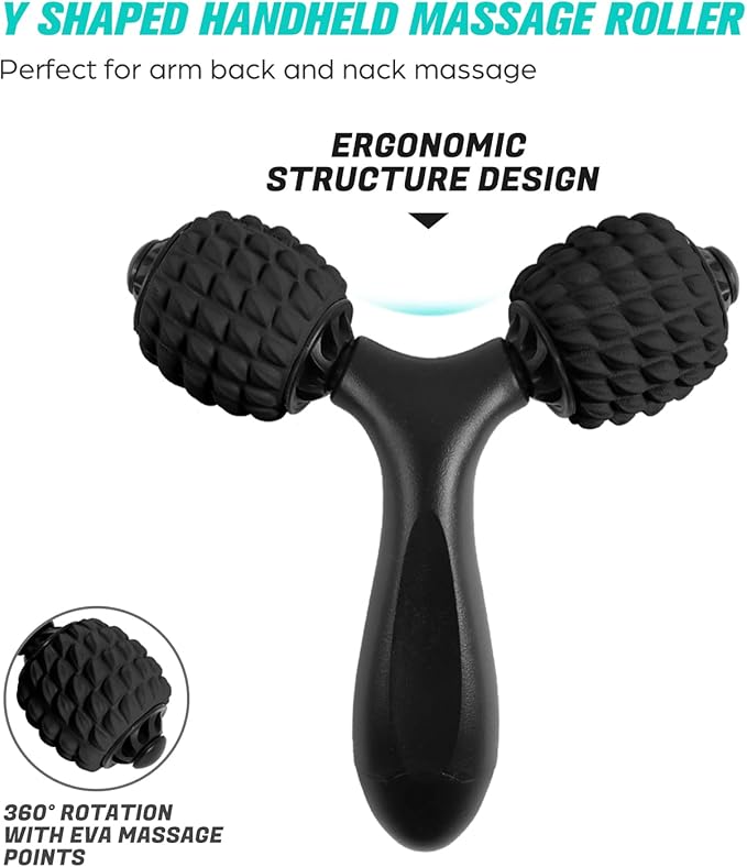 Odoland Foam Roller Set with 360° Trigger Point Massage Roller, Muscle Roller Stick, Y Shaped Handheld Roller, 2 Massage Ball for Leg, Arms, Muscle Myofascial and Deep Tissue Pain Relief, Black-FlexoryFit