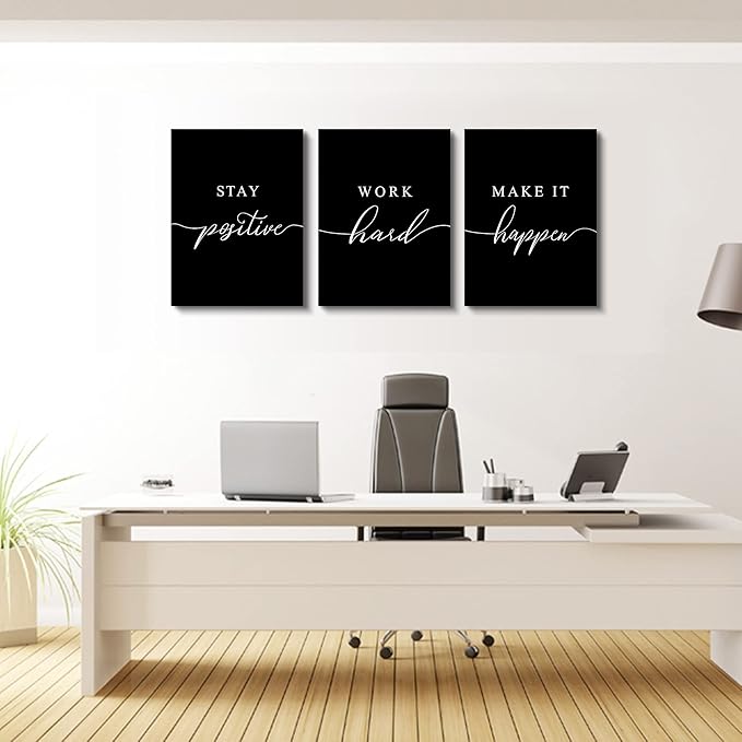 Framed Canvas Wall Art - Motivational Quote Set of 3 Prints, Stay Positive & Inspirational Office Wall Decor (E-3pcs, 12x16in x3pcs)-FlexoryFit