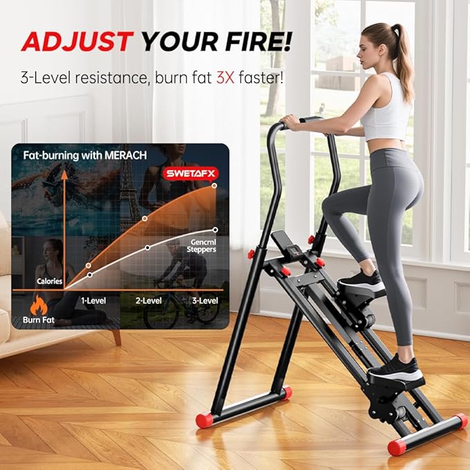 Stair Stepper for Home Gym Exercise, New Version Vertical Climber Machine for Full-Body Workout,Resistance Three-Speed Adjustment, Compact Folding Cardio Exercise Climber