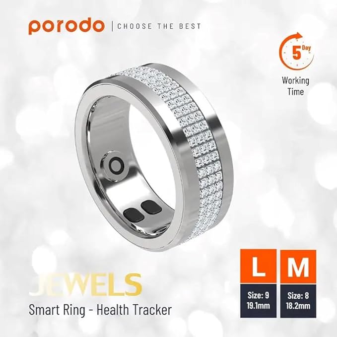 Jewels Smart Ring Health Tracker 18.2mm, 5 Days Working Time, Sports Mode, Sleep Monitor, Heart Rate, Calorie Counter, Blood Oxygen – Silver-FlexoryFit