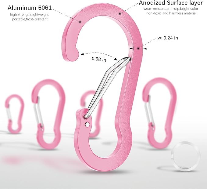 sprookber 3.2 Inch Aluminum Carabiner Clips D Ring, Caribeaner Spring Snap Hook with Keychain for Camping, Hiking, Gym & Outdoor Gear, Set of 10