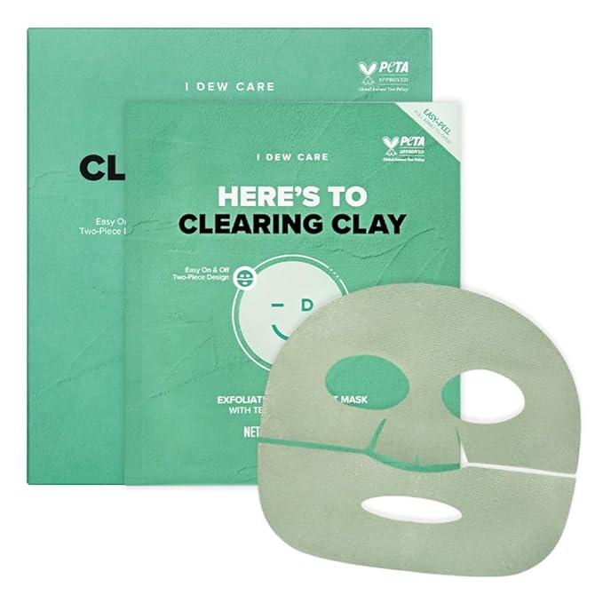 I DEW CARE Face Sheet Mask - Here's To Clearing Clay | Daily Exfoliate, Decongest, Minimize Pores, Soothe, Infused with 3-Clay Complex, Tea Tree, Centella Asiatica, Moisturizing, 4ea-FlexoryFit