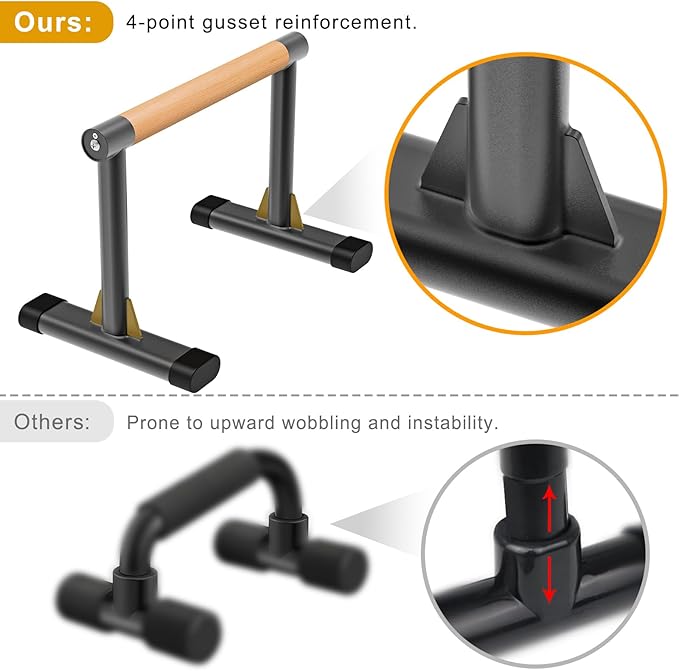 Kipika Parallettes Bars, Push Up Bars & Dip Bar with Comfort Thick Handles, Rock-Free Fitness Equipment for Handstand, L-Sit, Gymnastics & Strength Training, 600lbs Capacity, 12" Height-FlexoryFit
