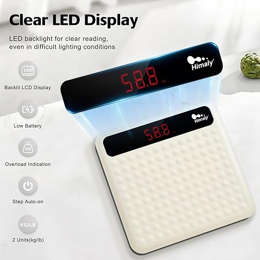 himaly Digital Body Weight Scale Bathroom Scale, Step-On Technology High Precision Measurements Scales with Large Non Slip Silicone Platform and LCD Digital Display, 400lbs/180kg Capacity, White-FlexoryFit