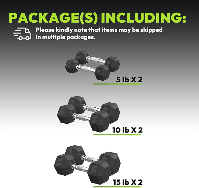 Hex Dumbbell Set, 30-480 lb Set Rubber Encased Exercise & Fitness Dumbbells, Weights Dumbbells Set, Hand Weight for Strength Training-FlexoryFit