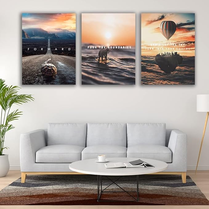 Motivational Wall Decor Poster Inspirational Wall Art 3 Pieces Canvas Wall Painting Framed Artwork for Living Room Bedroom Office Home Decor Prints Pictures Wall Decor Ready to Hang 48''Wx 24''H-FlexoryFit