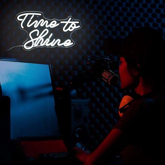 Time To Shine Neon Sign White Led Sign Time To Shine Neon Lights Decor for Lover Dimmable Letter Neon Wall Signs USB Powered with Switch Neon Signs for Wall Decor Party Wedding(16.5’’X10.2’’)