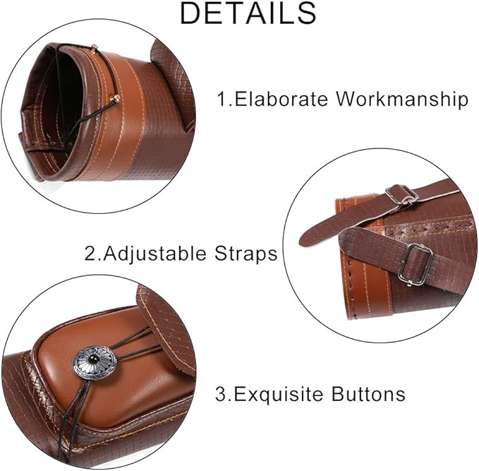 TOPARCHERY Traditional Shoulder Back Quiver Bow Leather Arrow Holder with Large Pouch Handmade Straps Belt Bag Brown