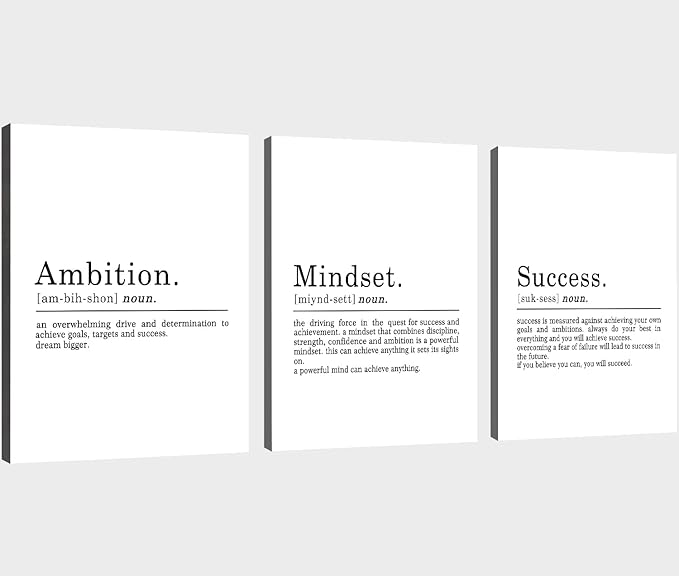 EPHANY ART - Inspirational Canvas Prints - Mindset Quotes, Motivational Wall Art Success Framed Entrepreneur Poster - Positive Quotes Wall Poster for Home Office Workplace (L-3pcs, 24x36inchx3pcs)-FlexoryFit