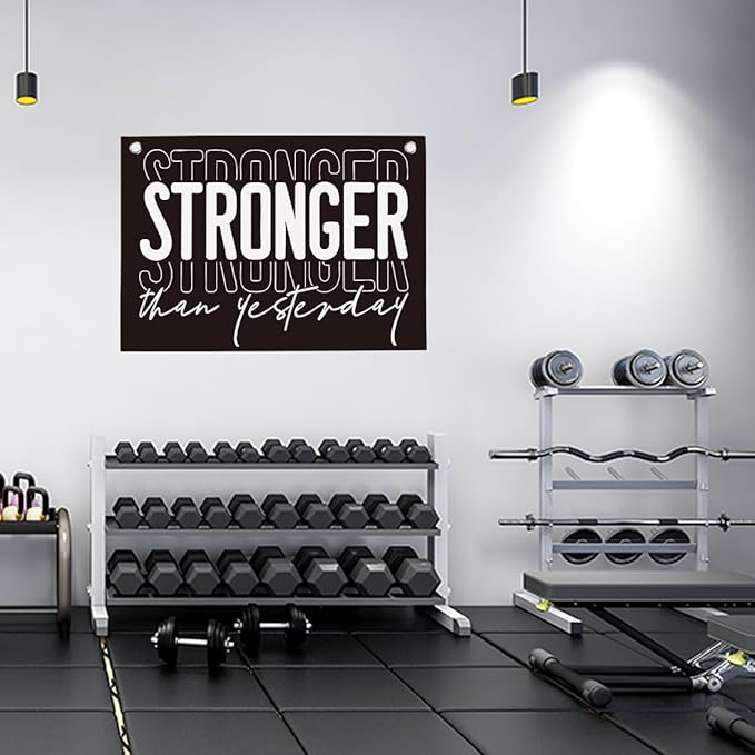Stronger Than Yesterday Gym Motivational Wall Art Banner College Dorm Posters Gifts for Guys Men Women Gym Flag Decor for Home Gym Bedroom Workout Room 30x20 Inchs