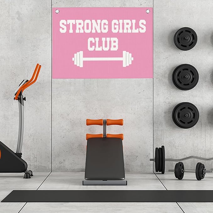 Strong Girls Club Pink Gym Motivational Wall Art Banner College Dorm Posters Gifts for Girls Women Gym Flag Decor for Home Gym Bedroom Workout Room 30x20 Inchs
