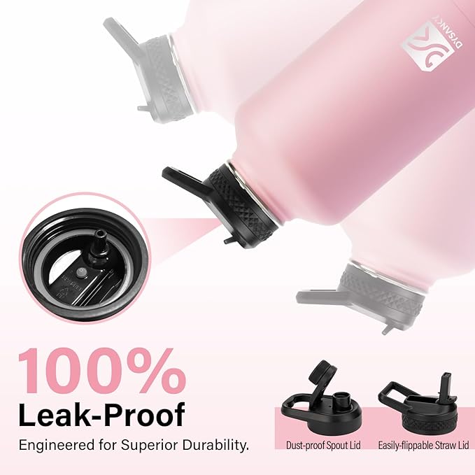 Insulated Water Bottle | Thickened Stainless Steel Vacuum Metal | Portable Sports Half Gallon Large Water Jug for Gym and Hiking with Straw, Carrier Bag, Handle Strap | BPA-Free 64 oz-FlexoryFit