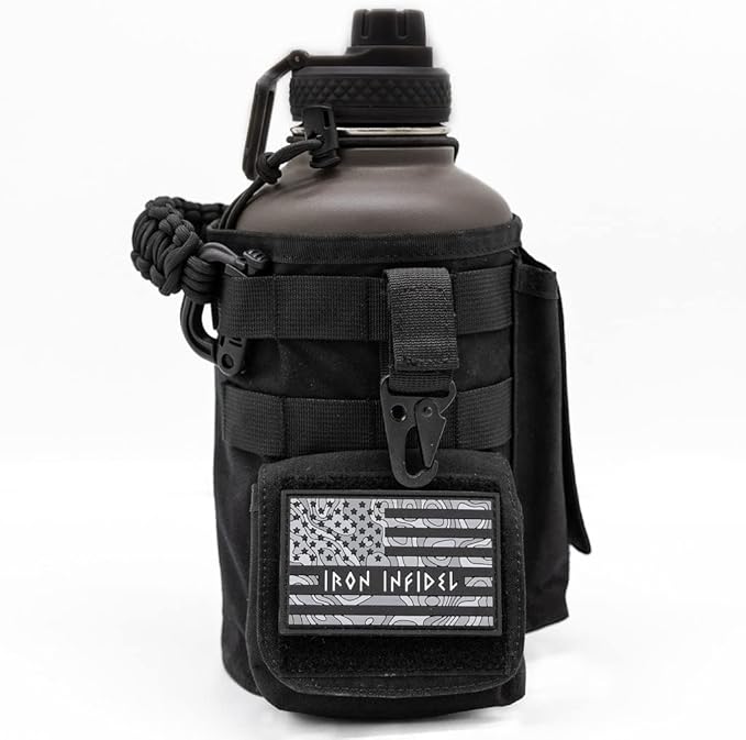 Iron Infidel Battle Bottle - Half Gallon Insulated Water Bottle with Paracord Handle, Large 64 oz Stainless Steel Water Jug with Rugged, Removable Sleeve for Keys, Wallet & Phone (Join or Die 2 Liter)-FlexoryFit