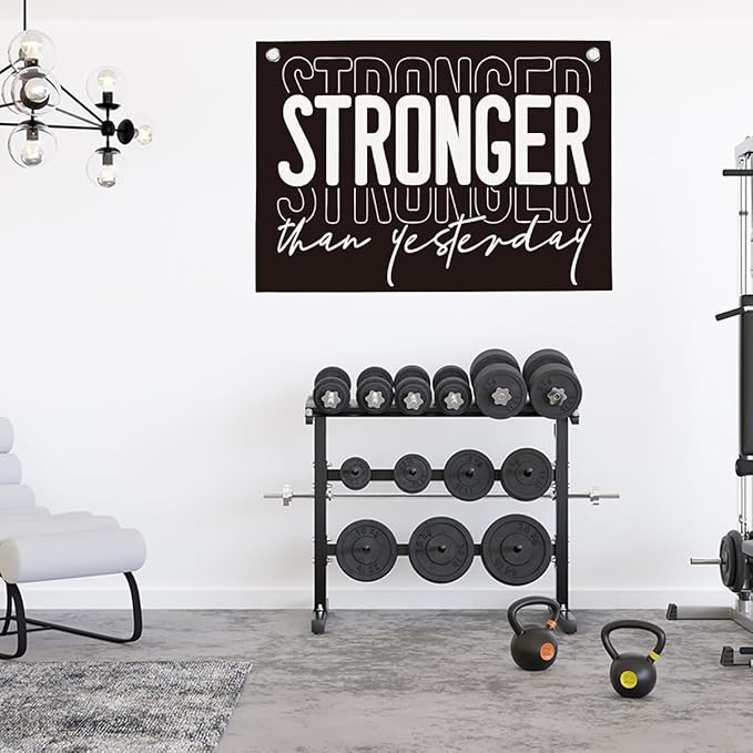 Stronger Than Yesterday Gym Motivational Wall Art Banner College Dorm Posters Gifts for Guys Men Women Gym Flag Decor for Home Gym Bedroom Workout Room 30x20 Inchs