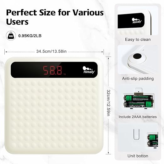 himaly Digital Body Weight Scale Bathroom Scale, Step-On Technology High Precision Measurements Scales with Large Non Slip Silicone Platform and LCD Digital Display, 400lbs/180kg Capacity, White-FlexoryFit
