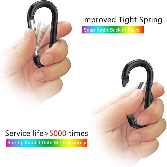 sprookber 3" Aluminum Carabiner D Ring, Caribeener Clips, Spring Snap Hook for Keychain Clip, Set of 10