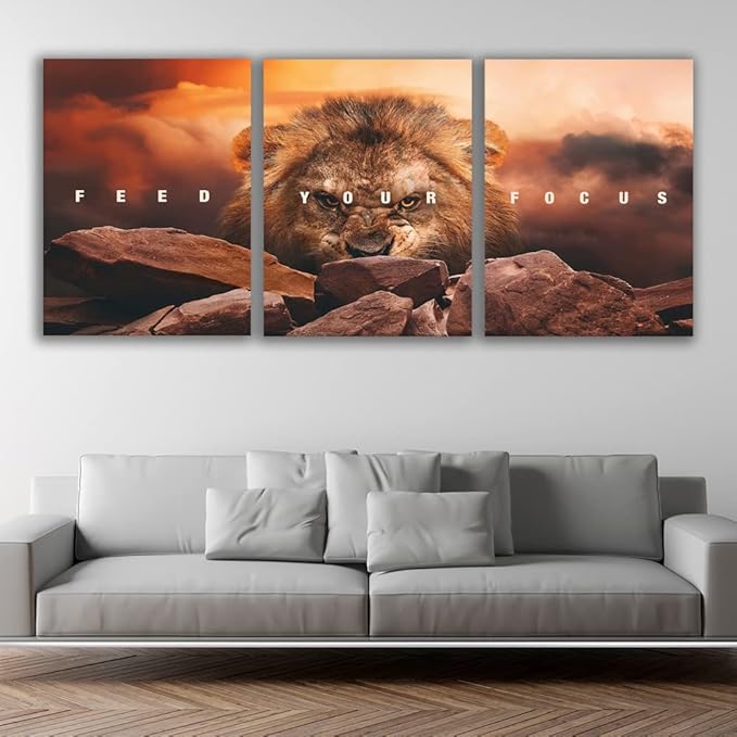 Motivational Wall Art Inspirational Wall Art 3 Pieces Canvas Poster Wall Painting Lion Artwork for Living Room Bedroom Home Decor Prints Pictures Office Wall Decor Framed Ready to Hang 60''Wx 28''H-FlexoryFit