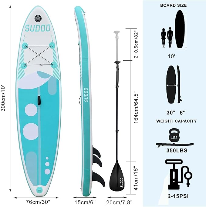 Inflatable Stand Up Paddle Board 10โx30โโ- Ultra-Light SUP with Backpack, Pump, Paddle, Coil Leash, 3 Fins, Repair Kit, Stable Design, Non-Slip EVA Deck for Adults & Youth