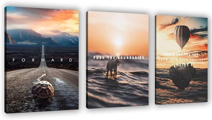 Motivational Wall Decor Poster Inspirational Wall Art 3 Pieces Canvas Wall Painting Framed Artwork for Living Room Bedroom Office Home Decor Prints Pictures Wall Decor Ready to Hang 48''Wx 24''H-FlexoryFit