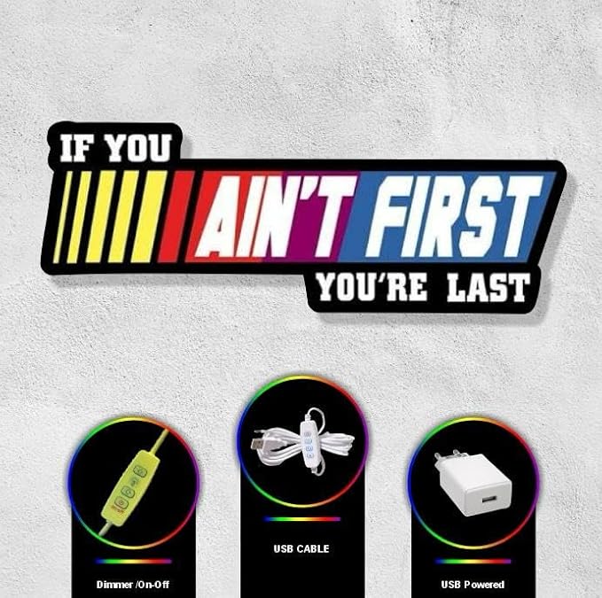 NEONSIGN If You Ain't First You Are Last LED Neon Sign Gym Motivation Lightbox Fitness Wall Decor with USB Powered Dimmable for Gym Home Fitness Decoration (18x7 inches)