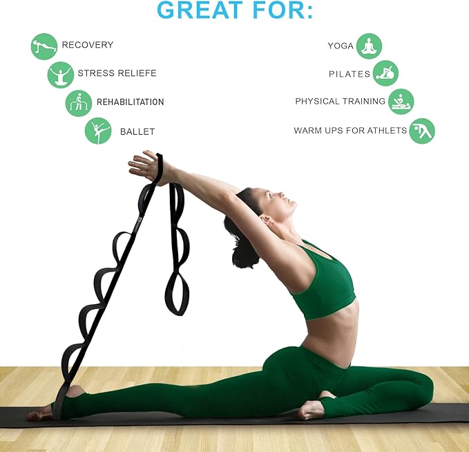 Premium Durable Stretch Straps with Loops, Stretching Strap for Physical Therapy, Multi-Loop Yoga Strap Fitness Exercise Strap for Yoga, Pilates, Dance, Flexibility&Exercise-FlexoryFit