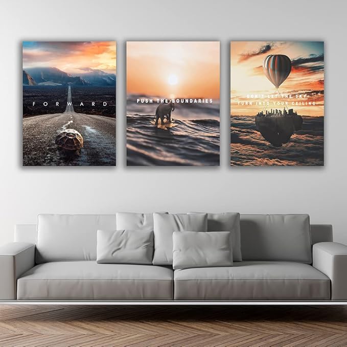 Motivational Wall Decor Poster Inspirational Wall Art 3 Pieces Canvas Wall Painting Framed Artwork for Living Room Bedroom Office Home Decor Prints Pictures Wall Decor Ready to Hang 48''Wx 24''H-FlexoryFit