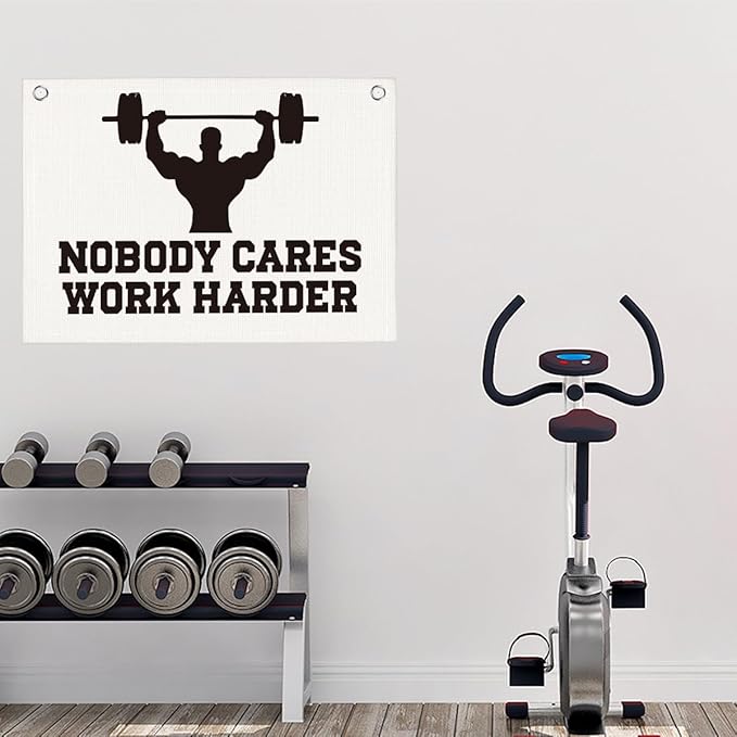 Nobody Cares Work Harder Gym Motivational Wall Art Banner Dorm Posters Gifts for Guys Men Women Gym Flag Decor for Home Gym Bedroom Workout Room 30x20 Inchs