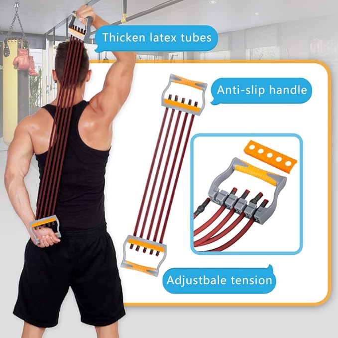 TOCO FREIDO Chest Expander | Arm Training, 5 Tubes Ajustable Arm Strength Trainer, Exercise Resistance Bands for Home Fitness Muscle Training Body Building-FlexoryFit