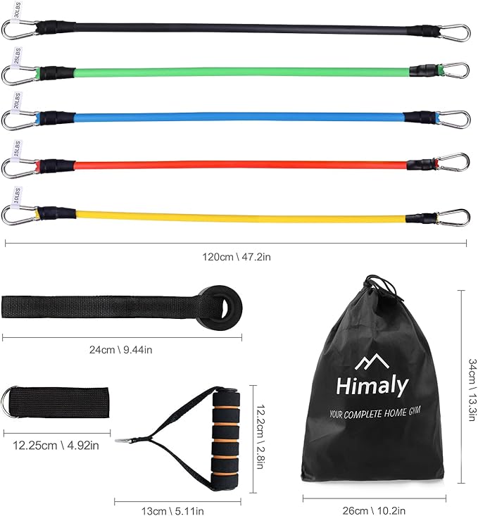 Resistance Bands Set, Himaly Exercise Bands Strength Training Fitness Bands Workout Elastic Bands with Legs Ankle Straps, Door Anchor, Handles & Carry Bag for Home Outdoor Workouts-FlexoryFit