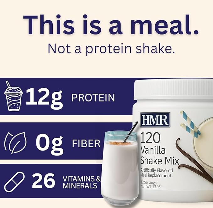 HMR 120 Vanilla Shake Meal Replacement Powder | Vanilla Shake Mix to Support Healthy Weight Loss | 12g of Protein | Nutritional Drink | Low Calorie Food | 12 Servings-FlexoryFit