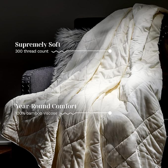 LUXOME Lightweight Blanket | 100% Rayon (Viscose) from Bamboo Fabric & Fill | Full/Queen - 86"x92" | Super Soft | Thermal-Regulating | Ivory