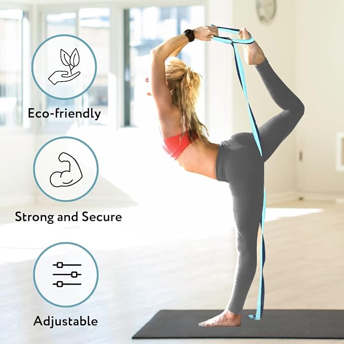 California Yoga Strap | Yoga Belt with Safe Adjustable D-Ring Buckle for Pilates | Stretching Strap | Exercise Bands | Physical Therapy | Improves Sitting Posture-FlexoryFit