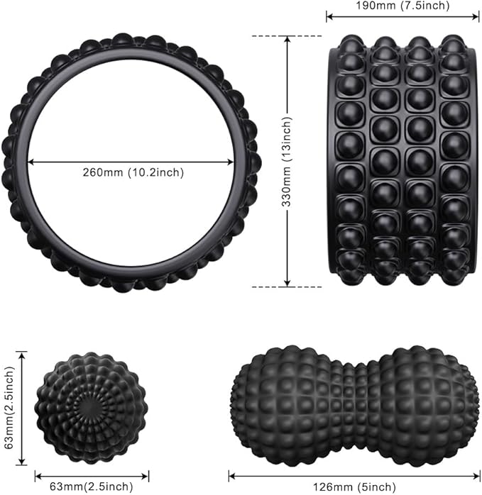 Kipika Back Roller Wheel,Back Stretcher,Back Cracker,Yoga Wheel, Foam Roller for Back Pain Relief and Posture Correction with Massage Ball-FlexoryFit