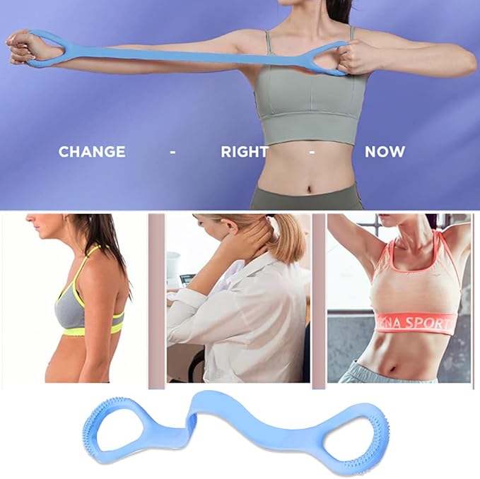 HUICHAI Figure 8 Fitness Resistance Band with Handles, Pure Barre Workout Chest Arm and Shoulder Stretch Bands Exercise Equipment, Blue-FlexoryFit